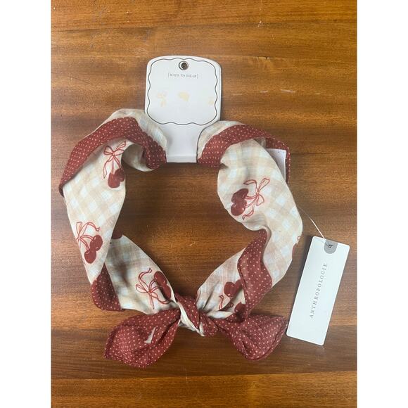 NWT Anthropologie Scarf Gingham Cherries Design Headwear - Picture 2 of 3